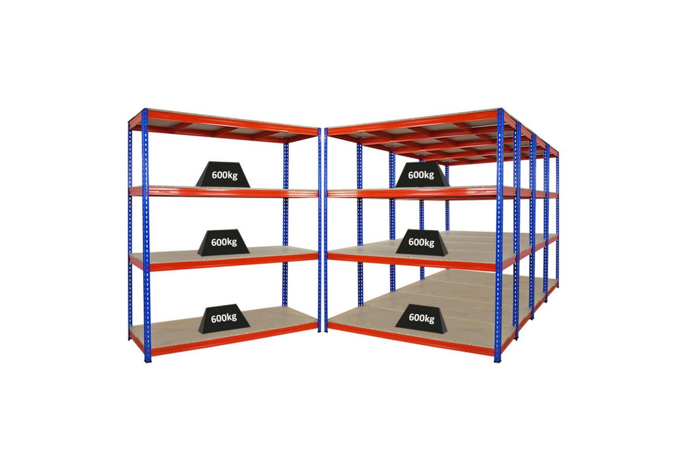 PROREGAL® Schwerlastregal MegaDeal 2x Schwerlastregal BISON, 180x160x60cm, 4 Ebenen, Blau-Orange, 5-tlg. von PROREGAL®