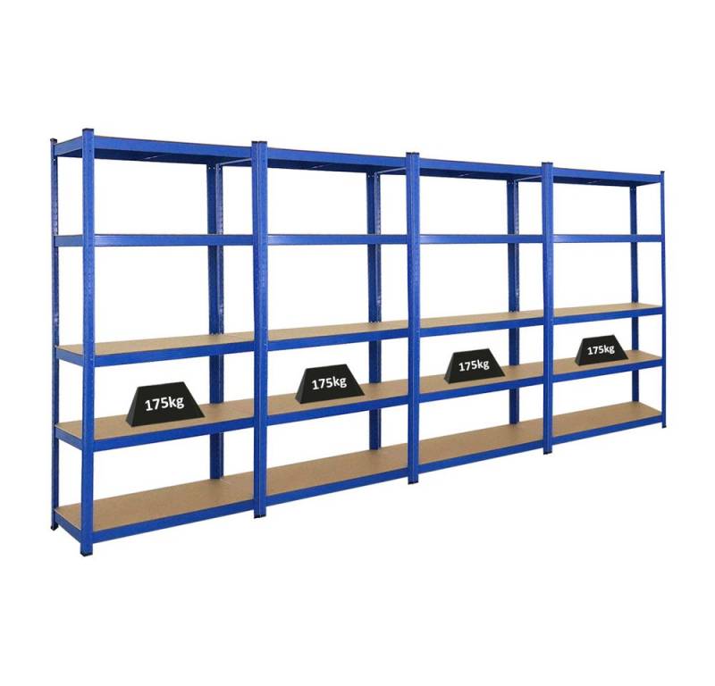 PROREGAL® Schwerlastregal MegaDeal 4 Stück Ragnar 180x90x40cm Fachlast 175kg Blau, 4-tlg., Robustes Lastenregal Garagenregal Werkstattregal Kellerregal von PROREGAL®