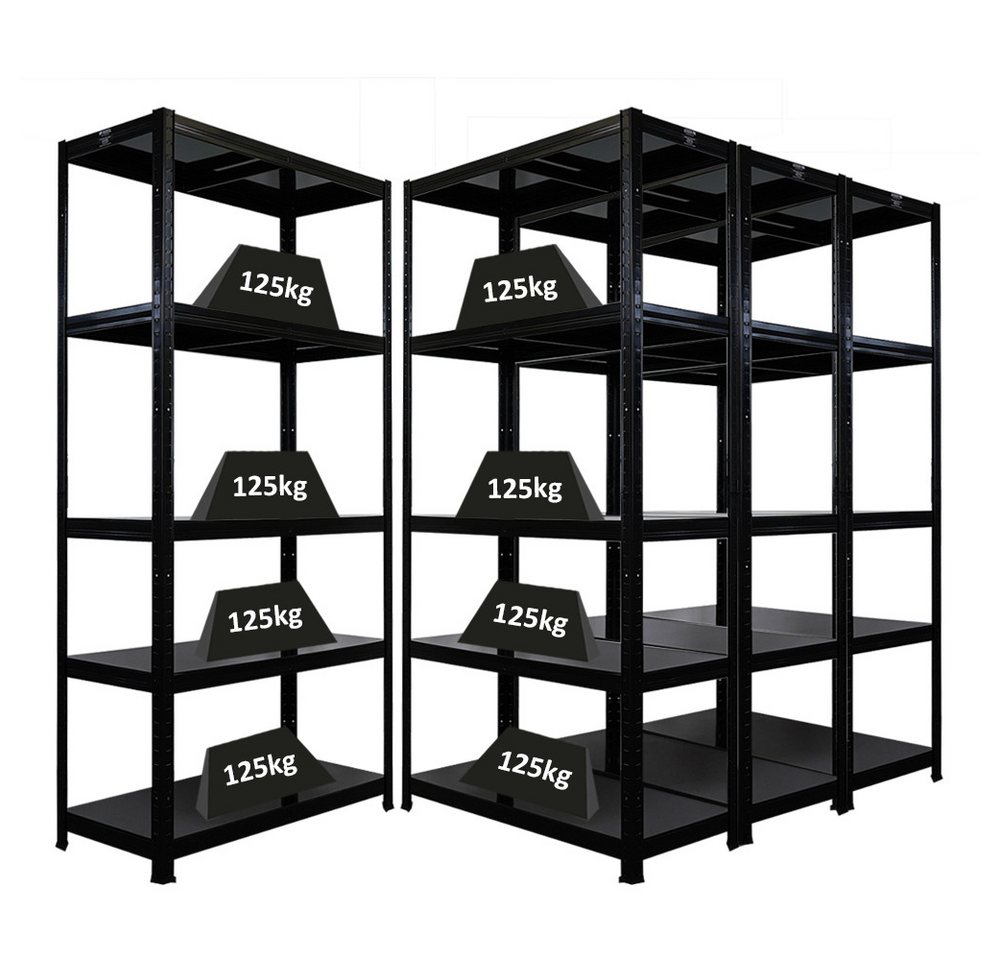 PROREGAL® Schwerlastregal MegaDeal 4x Ragnar 180x90x40cm 5 Stahlplatten-Ebenen Schwarz von PROREGAL®
