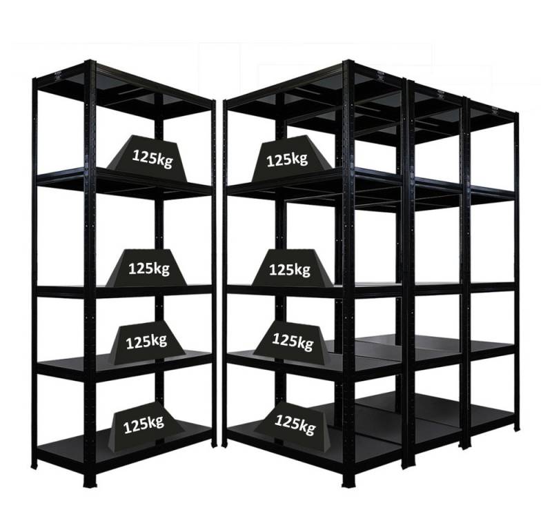 PROREGAL® Schwerlastregal MegaDeal 4x Ragnar 180x90x40cm 5 Stahlplatten-Ebenen Schwarz von PROREGAL®