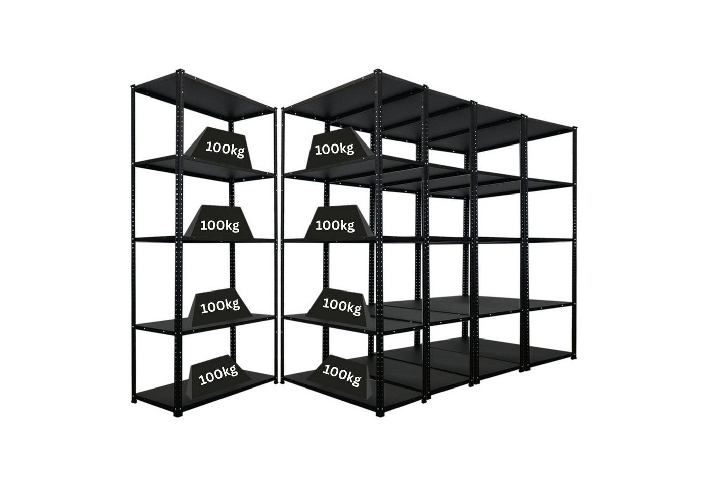 PROREGAL® Schwerlastregal MegaDeal 5x Schraubregal HALDOR 180x90x40cm Fachlast 100 kg Schwarz, Metallregal im Schraubsystem mit 5 Stahl-Ebenen 500kg Gesamtlast von PROREGAL®