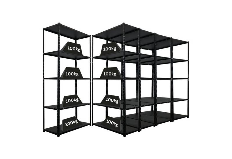 PROREGAL® Schwerlastregal MegaDeal 5x Schraubregal HALDOR 180x90x40cm Fachlast 100 kg Schwarz, Metallregal im Schraubsystem mit 5 Stahl-Ebenen 500kg Gesamtlast von PROREGAL®