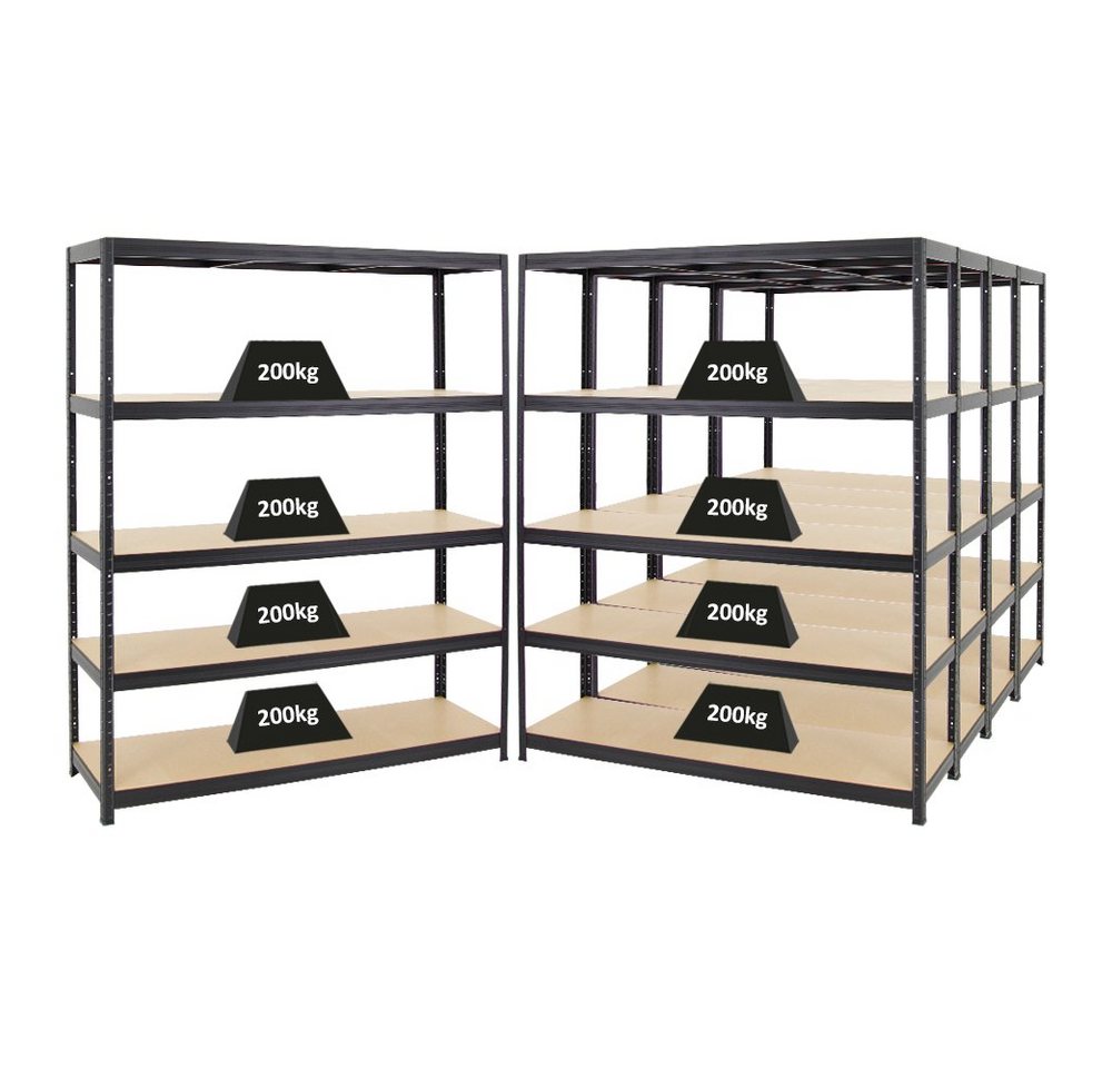 PROREGAL® Schwerlastregal MegaDeal Garagenregal Kellerregal Steckregal ELEPHANT mit 5 Ebenen, 5-tlg., Robustes Lastenregal Garagenregal Werkstattregal Kellerregal von PROREGAL®