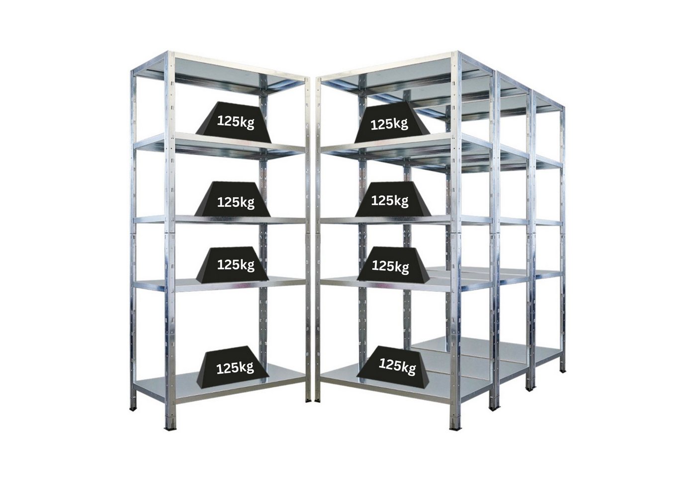 PROREGAL® Schwerlastregal MegaDeal Stahlregal 4x ARES 180x90x40cm Fachlast 125 kg Verzinkt, Stabiles Metallregal mit 5 Stahlplatten-Ebenen 125kg Fachlast von PROREGAL®