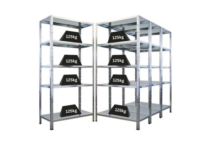 PROREGAL® Schwerlastregal MegaDeal Stahlregal 4x ARES 180x90x40cm Fachlast 125 kg Verzinkt, Stabiles Metallregal mit 5 Stahlplatten-Ebenen 125kg Fachlast von PROREGAL®