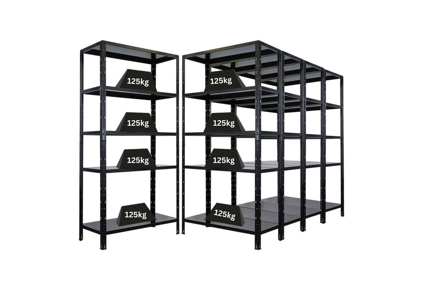 PROREGAL® Schwerlastregal MegaDeal Stahlregal 5x ARES 180x90x40cm Fachlast 125 kg Schwarz, Stabiles Metallregal mit 5 Stahlplatten-Ebenen 125kg Fachlast von PROREGAL®