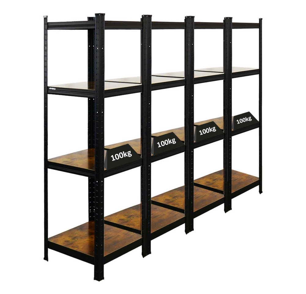 PROREGAL® Schwerlastregal MegaDeal Wohnregal Designregal Series RAGNAR Fachlast 100kg, 4-tlg., Kellerregal Steckregal Garagenregal Wohnregal Schwarzes Gestell von PROREGAL®