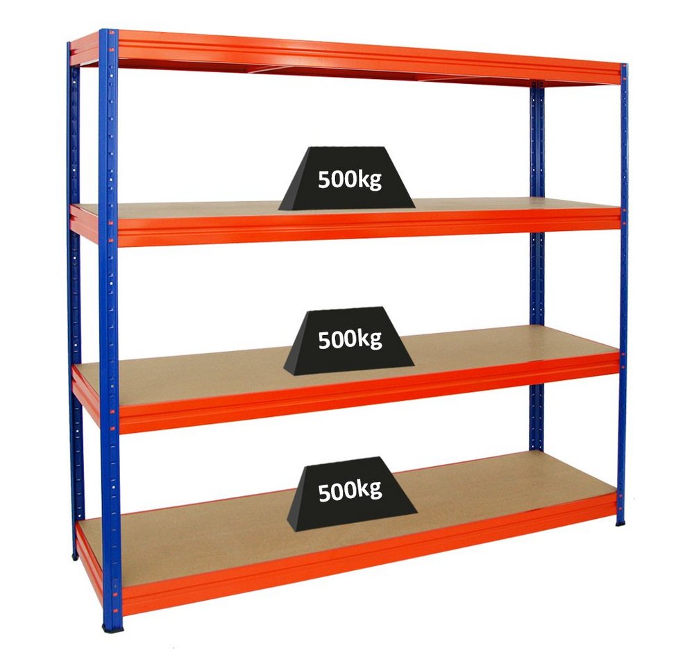 PROREGAL® Schwerlastregal Rboustes Steckregal Lastenregal DINO mit 4 stabilen Fachböden, Kellerregal Weitspannregal bis zu 600kg Fachlast & 2400kg Gesamtlast von PROREGAL®