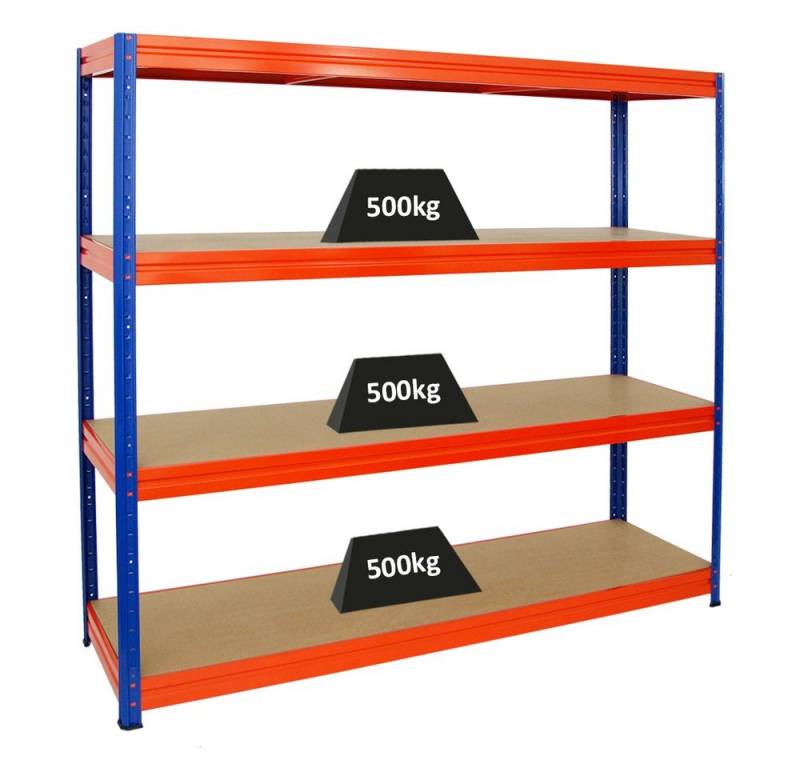 PROREGAL® Schwerlastregal Rboustes Steckregal Lastenregal DINO mit 4 stabilen Fachböden, Kellerregal Weitspannregal bis zu 600kg Fachlast & 2400kg Gesamtlast von PROREGAL®