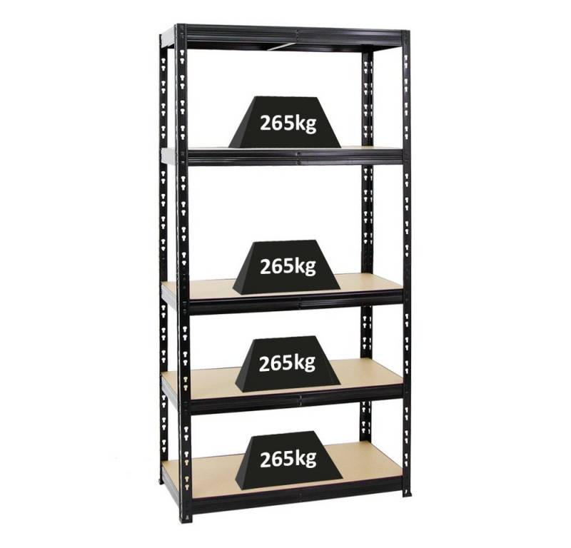 PROREGAL® Schwerlastregal Robustes Lagerregal TIGER 180x90x45cm Fachlast 265kg 5 Ebenen Schwarz, Stabiles Garagenregal Kellerregal Lastenregal Lagerregal Steckregal von PROREGAL®