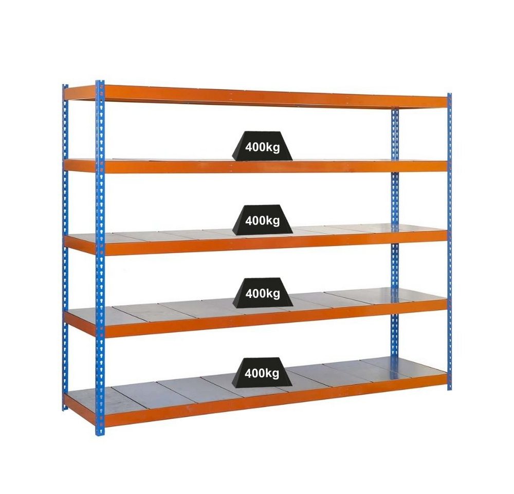 PROREGAL® Schwerlastregal Schwerlastregal Metal Yeti Five, HxBxT 200x120x45cm, Blau-Orange von PROREGAL®