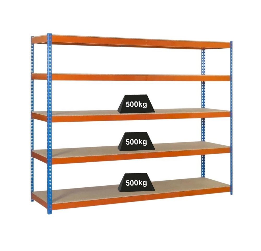 PROREGAL® Schwerlastregal Schwerlastregal Wood Beast Five, HxBxT 200x210x45cm, Blau-Orange von PROREGAL®