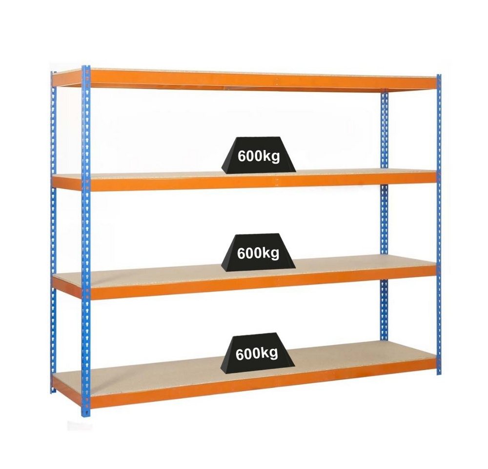 PROREGAL® Schwerlastregal Schwerlastregal Wood Beast Four, HxBxT 200x150x45cm, Blau-Orange von PROREGAL®