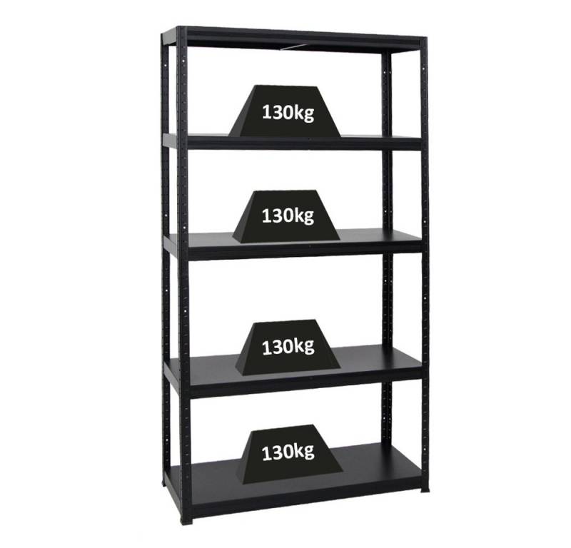 PROREGAL® Schwerlastregal Stabiles Metallsteckregal STEEL EAGLE mit 5 Fachböden aus Stahl, Stabiles Kellerregal Stahlregal 130kg Fachlast sowie 650kg Gesamtlast von PROREGAL®