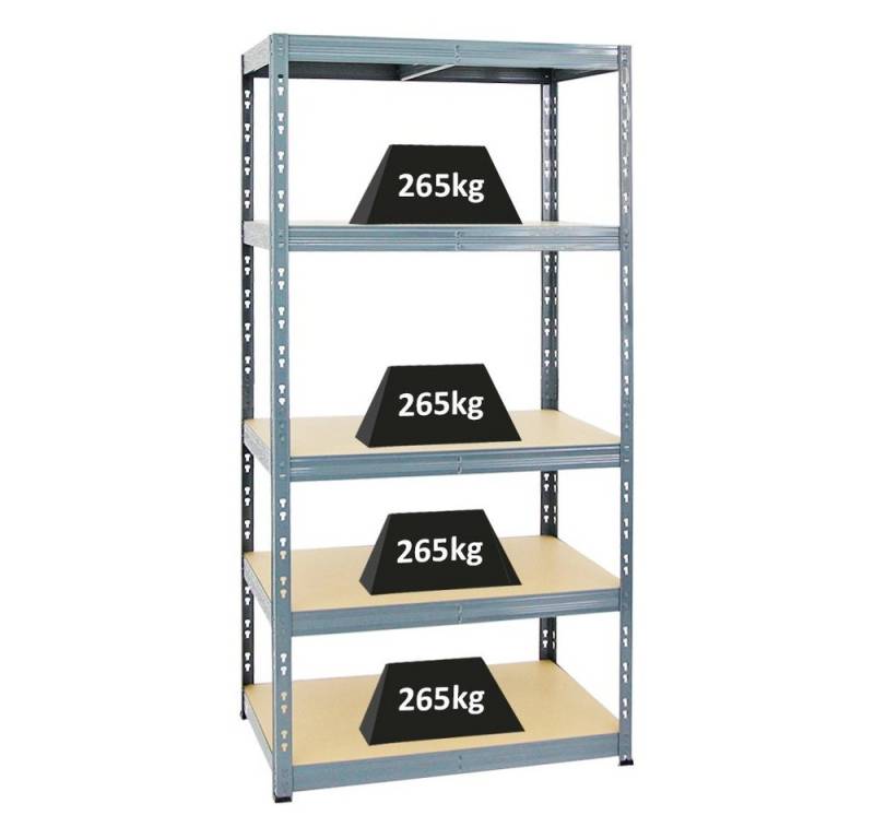 PROREGAL® Schwerlastregal Robustes Lagerregal TIGER 180x90x60cm Fachlast 265kg 5 Ebenen Grau, Stabiles Garagenregal Kellerregal Lastenregal Lagerregal Steckregal von PROREGAL®