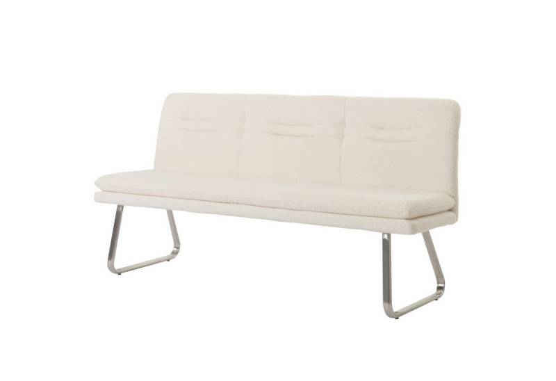 PROREGAL® Sitzbank Sitzbank HxBxT 93x180x58cm Lehne Stoff Bouclé Edelstahl 180cm Creme von PROREGAL®