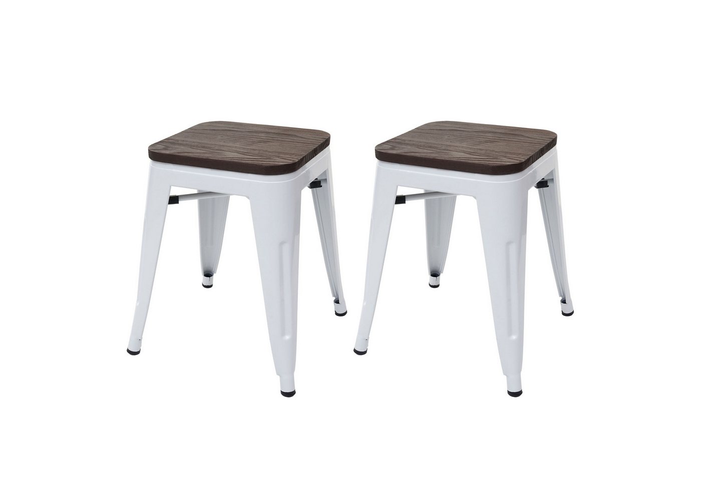 PROREGAL® Sitzhocker 2x Hocker inkl. Holz-Sitzfläche Metall Industriedesign stapelbar Weiß von PROREGAL®