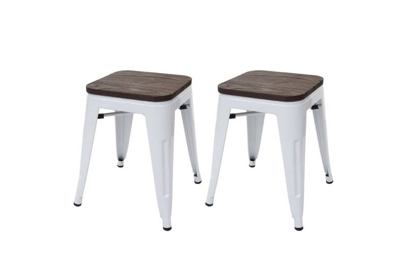 PROREGAL® Sitzhocker 2x Hocker inkl. Holz-Sitzfläche Metall Industriedesign stapelbar Weiß von PROREGAL®