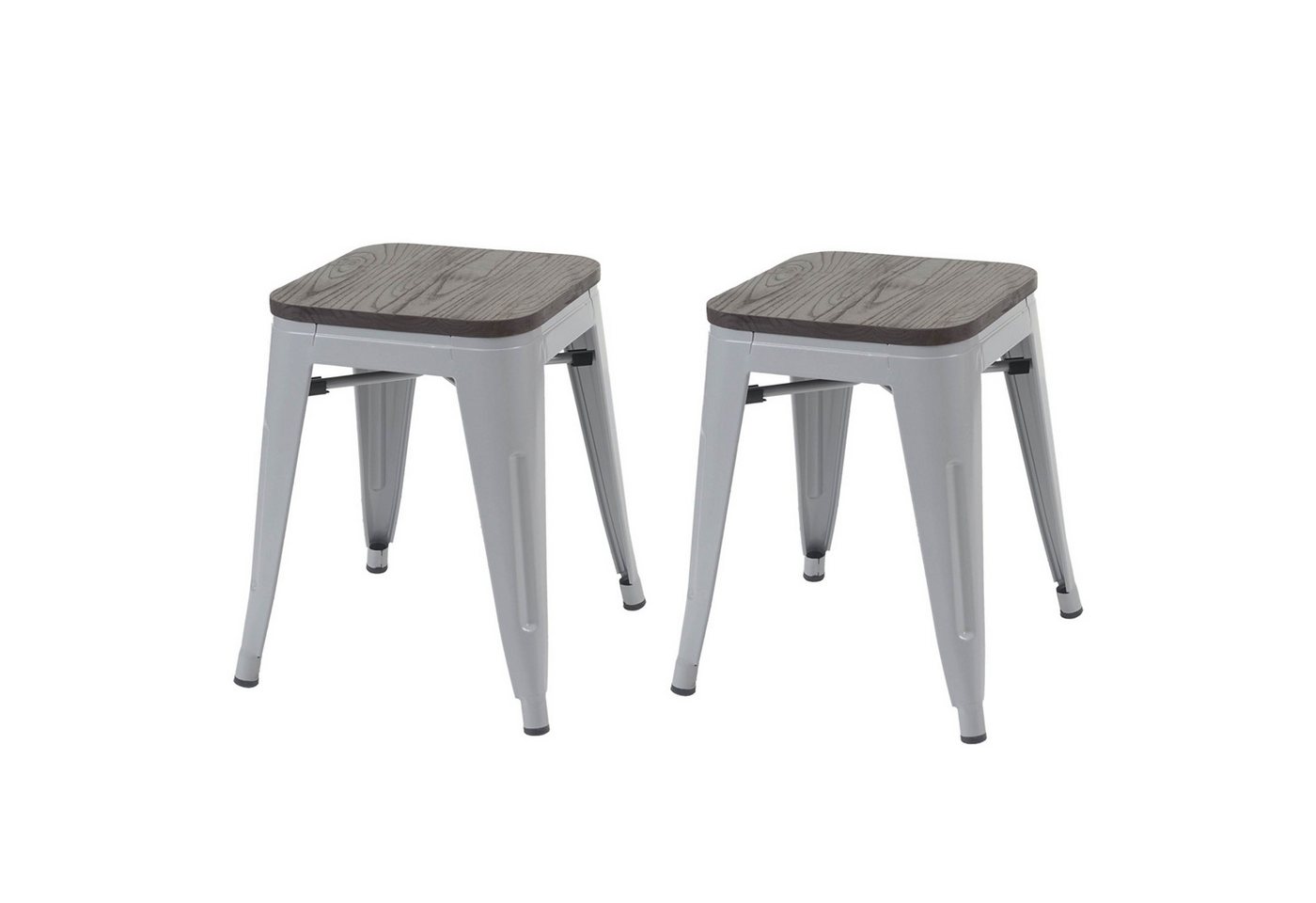 PROREGAL® Sitzhocker 2x Hocker mit Holz-Sitzfläche Metall Industriedesign stapelbar Grau von PROREGAL®