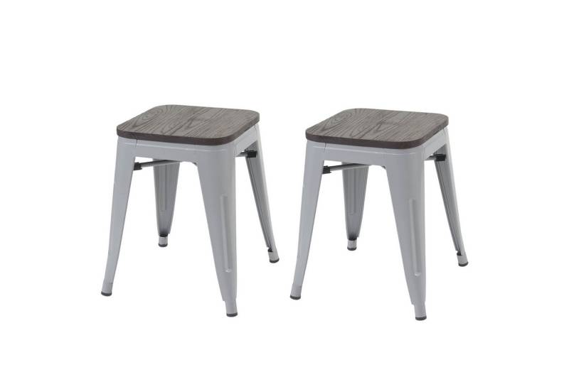 PROREGAL® Sitzhocker 2x Hocker mit Holz-Sitzfläche Metall Industriedesign stapelbar Grau von PROREGAL®