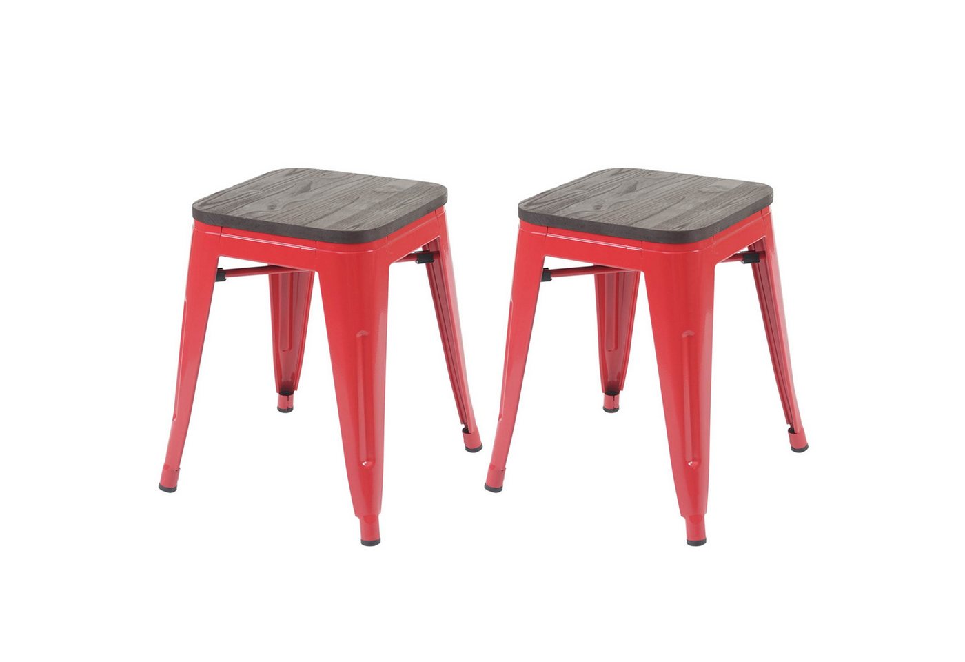PROREGAL® Sitzhocker 2x Hocker mit Holz-Sitzfläche Metall Industriedesign stapelbar Rot von PROREGAL®