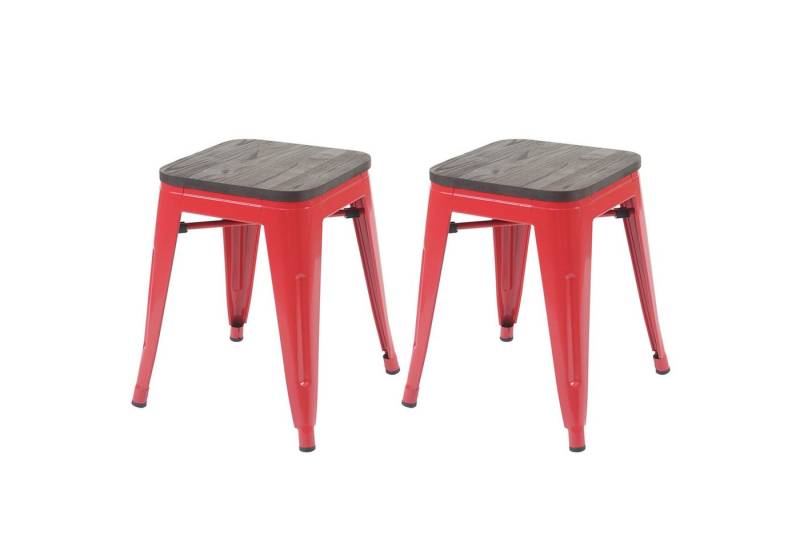 PROREGAL® Sitzhocker 2x Hocker mit Holz-Sitzfläche Metall Industriedesign stapelbar Rot von PROREGAL®
