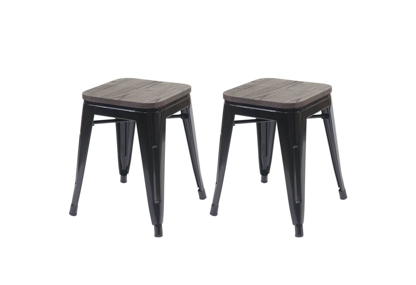 PROREGAL® Sitzhocker 2x Hocker mit Holz-Sitzfläche Metall Industriedesign stapelbar Schwarz von PROREGAL®