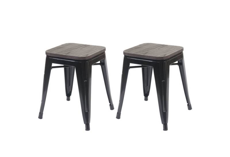 PROREGAL® Sitzhocker 2x Hocker mit Holz-Sitzfläche Metall Industriedesign stapelbar Schwarz von PROREGAL®