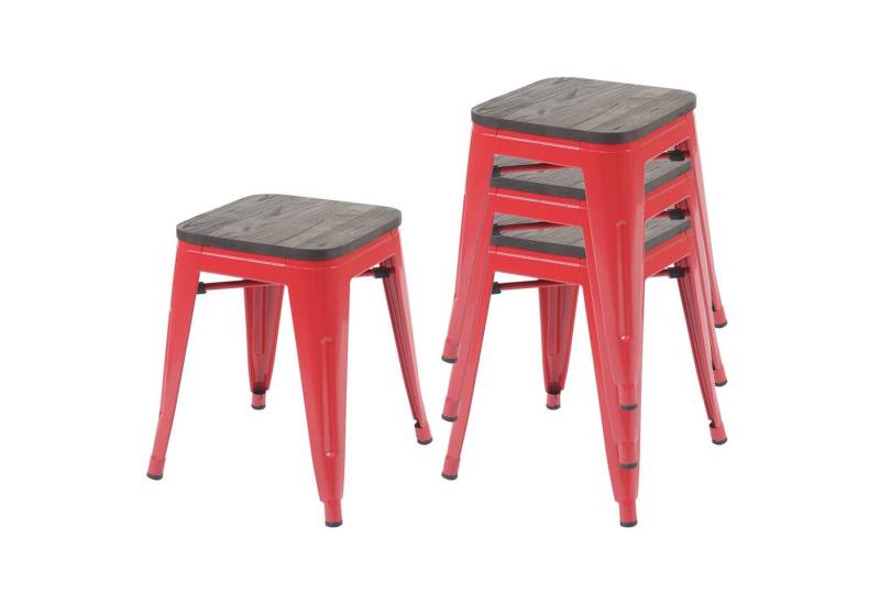 PROREGAL® Sitzhocker 4x Hocker mit Holz-Sitzfläche Metall Industriedesign stapelbar Rot von PROREGAL®