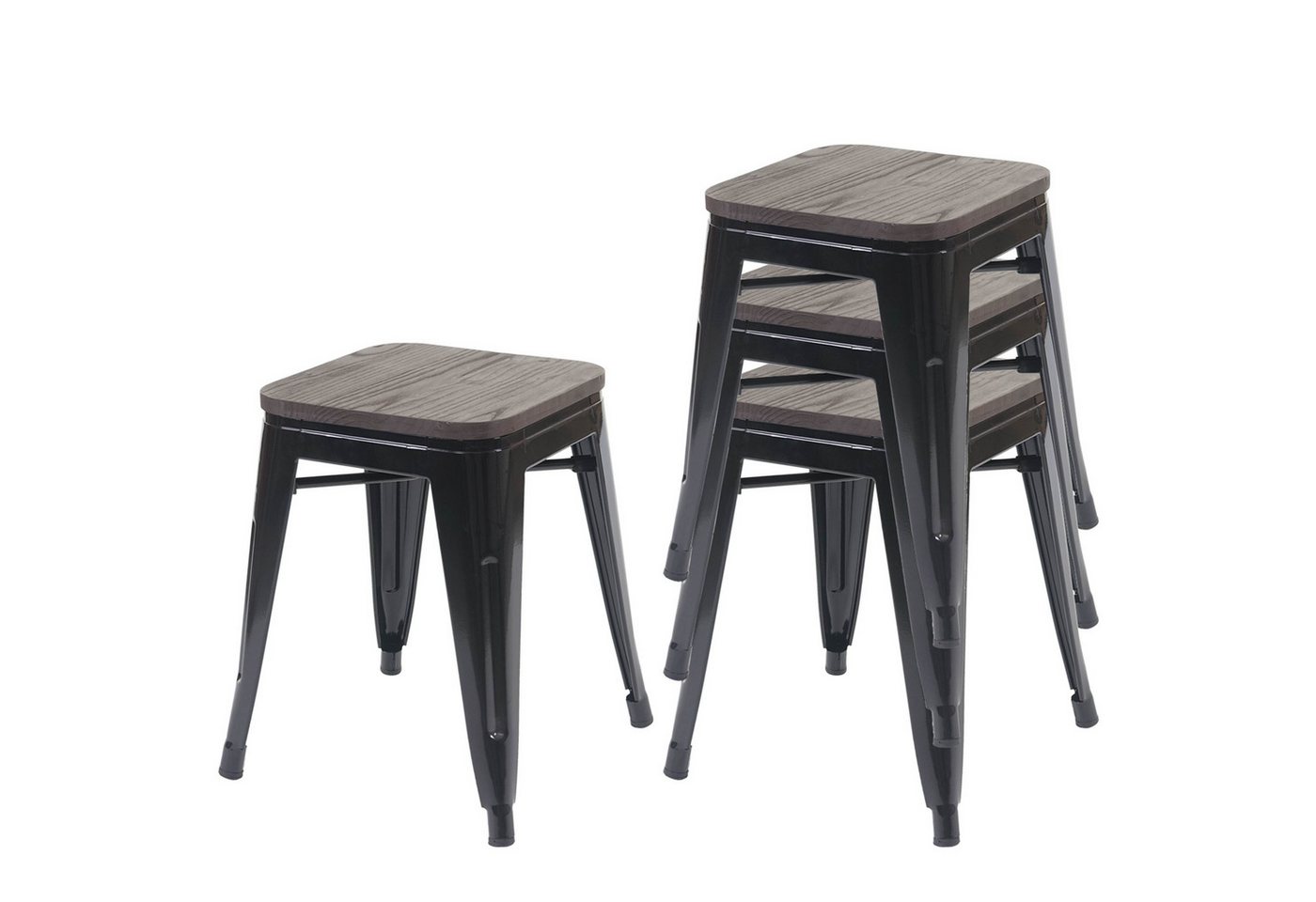 PROREGAL® Sitzhocker 4x Hocker mit Holz-Sitzfläche Metall Industriedesign stapelbar Schwarz von PROREGAL®