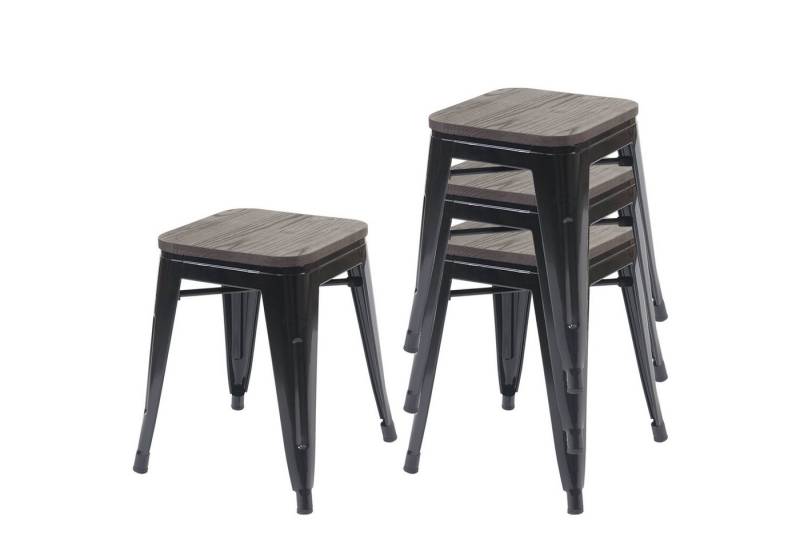 PROREGAL® Sitzhocker 4x Hocker mit Holz-Sitzfläche Metall Industriedesign stapelbar Schwarz von PROREGAL®