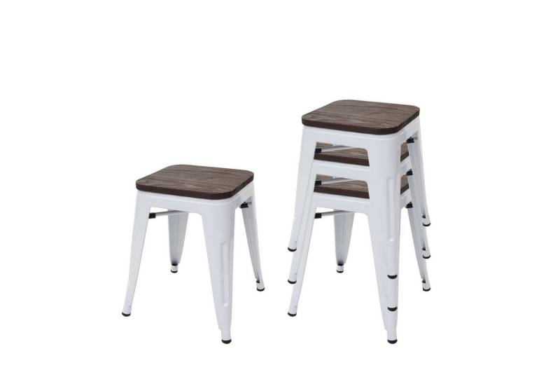 PROREGAL® Sitzhocker 4x Hocker mit Holz-Sitzfläche Metall Industriedesign stapelbar Weiß von PROREGAL®