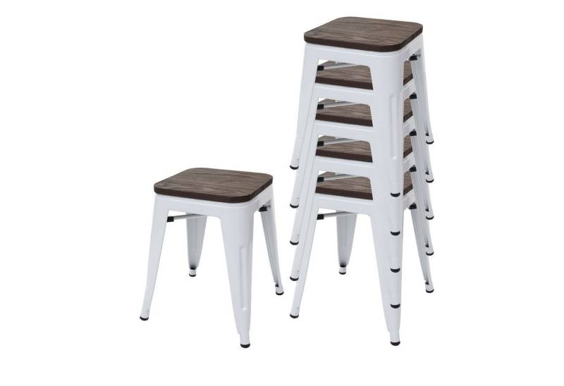PROREGAL® Sitzhocker 6x Hocker mit Holz-Sitzfläche Metall Industriedesign stapelbar Weiß von PROREGAL®