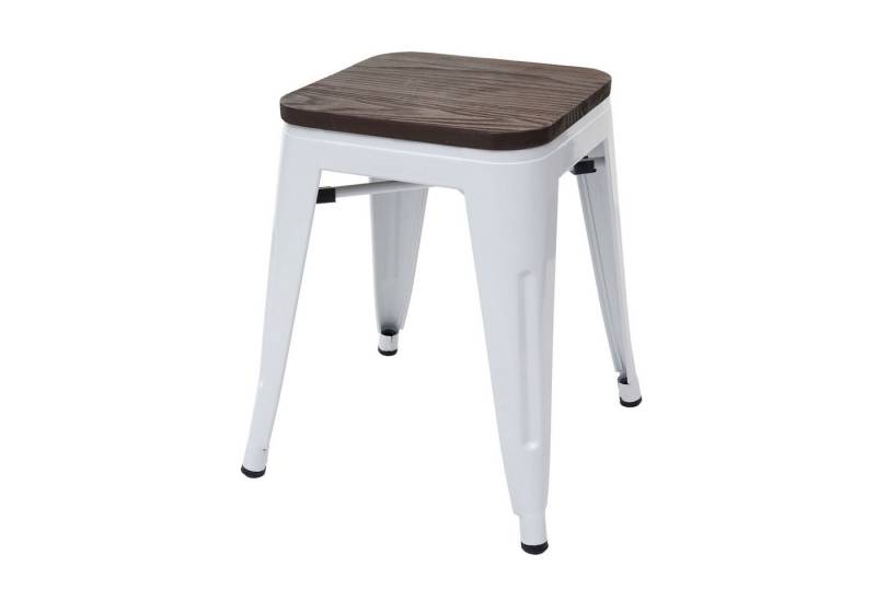 PROREGAL® Sitzhocker Hocker inkl. Holz-Sitzfläche Metall, Industriedesign, stapelbar Weiß von PROREGAL®