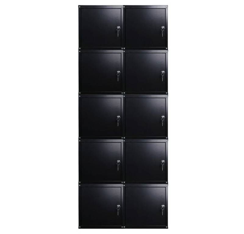 PROREGAL® Spind MegaDeal 10x Schließfachwürfel Cubic 35x35x35cm Schwarz (10-St) Verstärkte Ecken, Zylinderschloss, Würfel miteinander verschraubbar von PROREGAL®