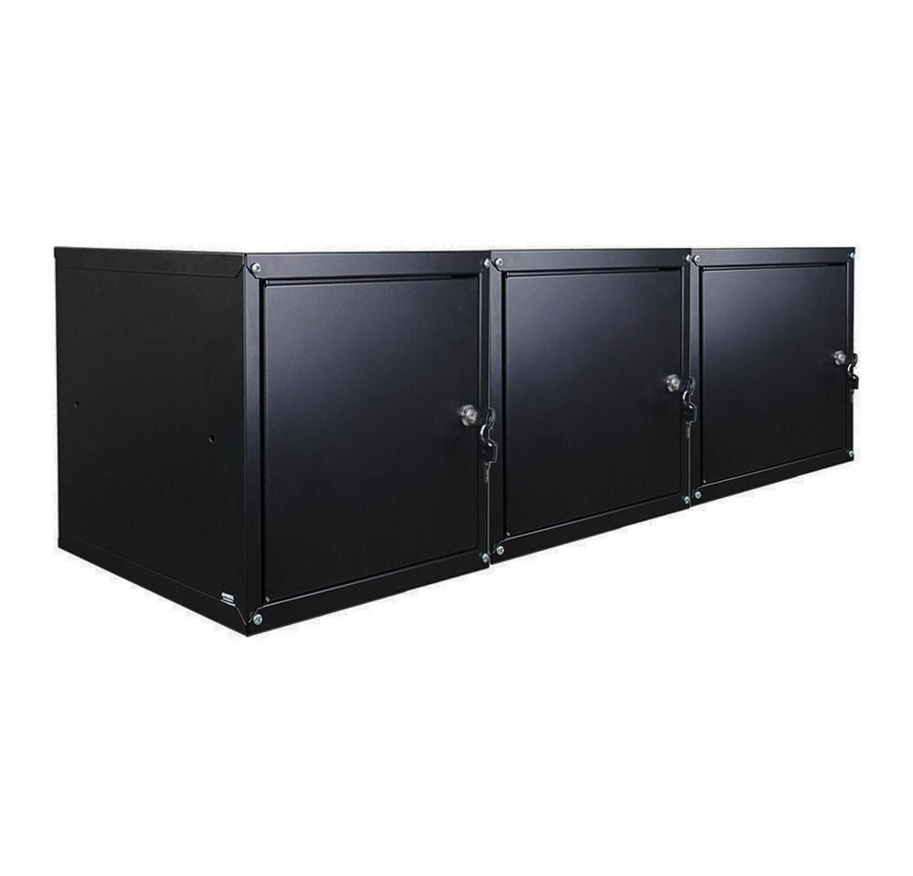 PROREGAL® Spind MegaDeal 3x Schließfachwürfel Cubic 35x35x35cm Schwarz (3-St) Verstärkte Ecken, Zylinderschloss, Würfel miteinander verschraubbar von PROREGAL®
