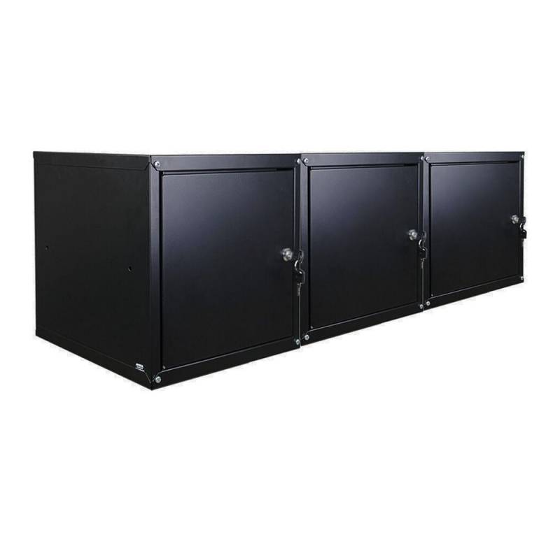 PROREGAL® Spind MegaDeal 3x Schließfachwürfel Cubic 35x35x35cm Schwarz (3-St) Verstärkte Ecken, Zylinderschloss, Würfel miteinander verschraubbar von PROREGAL®