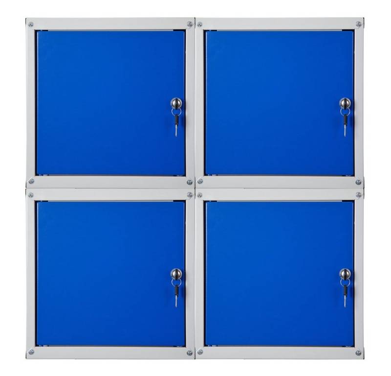 PROREGAL® Spind MegaDeal 4x Schließfachwürfel Cubic 35x35x35cm Grau-Blau (4-St) Verstärkte Ecken, Zylinderschloss, Würfel miteinander verschraubbar von PROREGAL®