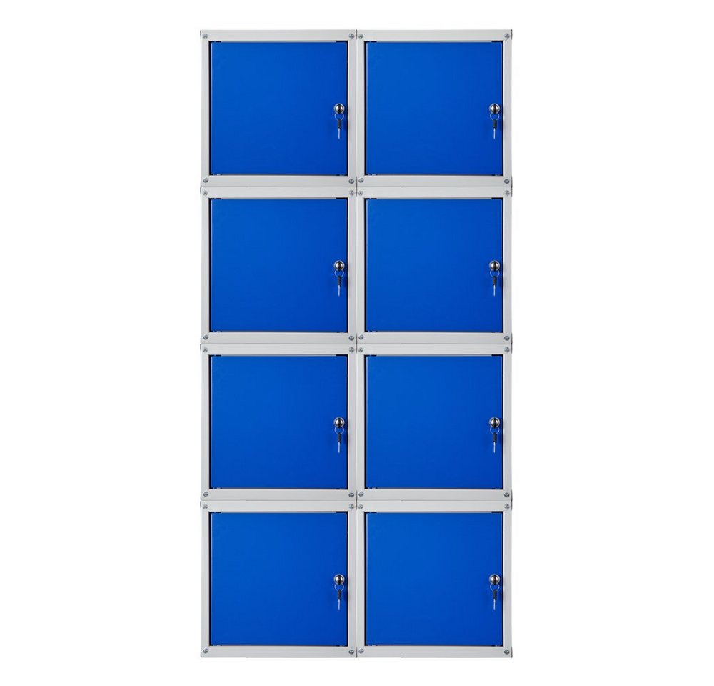 PROREGAL® Spind MegaDeal 8x Schließfachwürfel Cubic 35x35x35cm Grau-Blau (8-St) Verstärkte Ecken, Zylinderschloss, Würfel miteinander verschraubbar von PROREGAL®