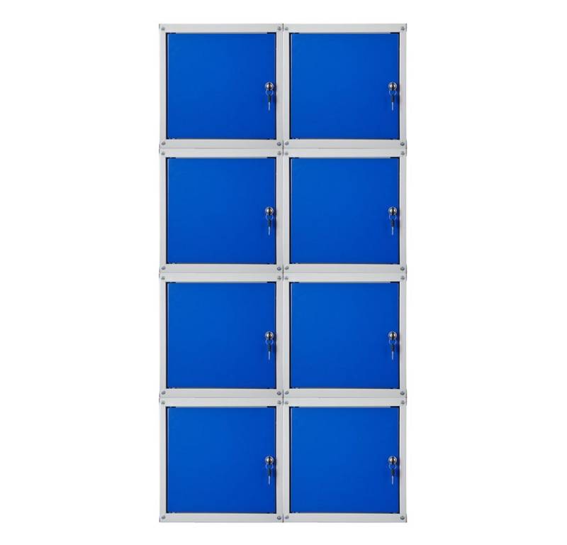 PROREGAL® Spind MegaDeal 8x Schließfachwürfel Cubic 35x35x35cm Grau-Blau (8-St) Verstärkte Ecken, Zylinderschloss, Würfel miteinander verschraubbar von PROREGAL®