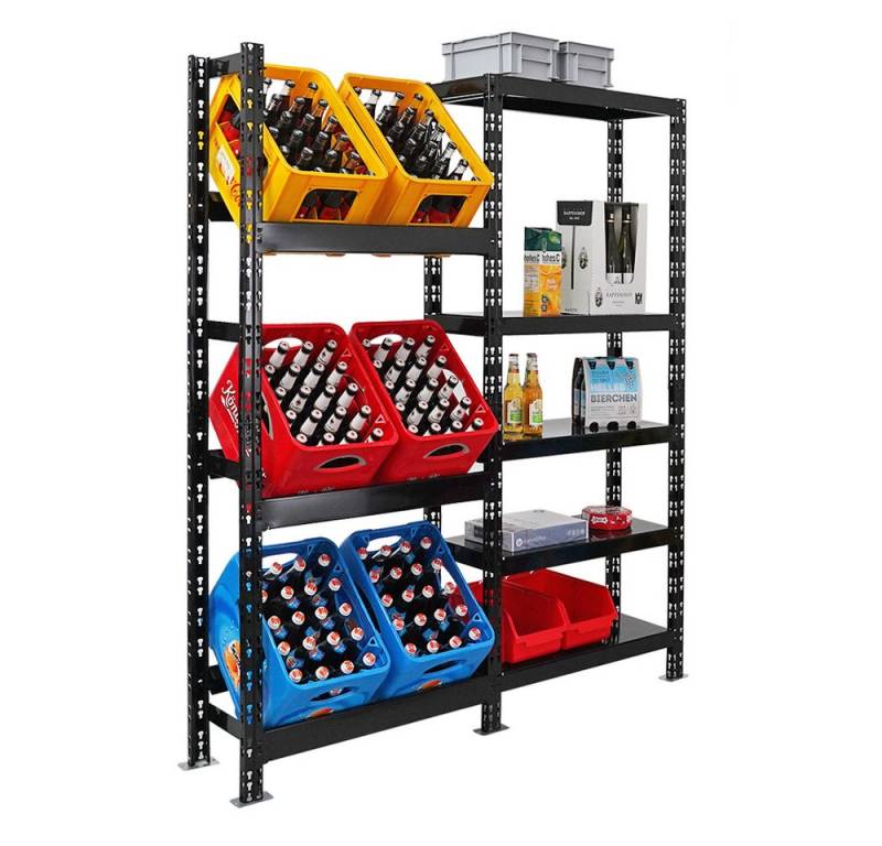PROREGAL® Flaschenregal Getränkekistenregal GARDASEE 180x160x30cm 6 Kisten + 5 Boards Schwarz von PROREGAL®