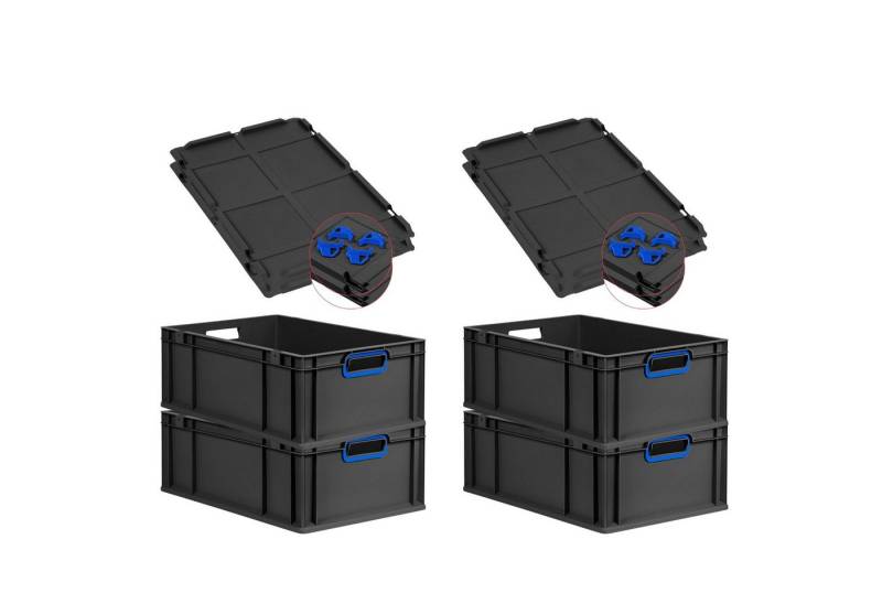 PROREGAL® Stapelbox SparSet 4x Eurobox NextGen Color Auflagedeckel 44L Schwarz blau (4 St) von PROREGAL®