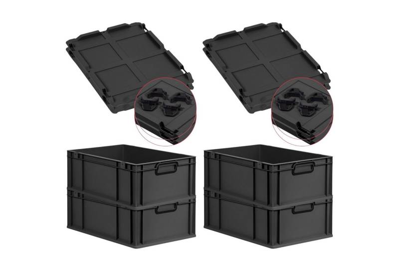 PROREGAL® Stapelbox SparSet 4x Eurobox NextGen Color Auflagedeckel 44L Schwarz zu (4 St) von PROREGAL®