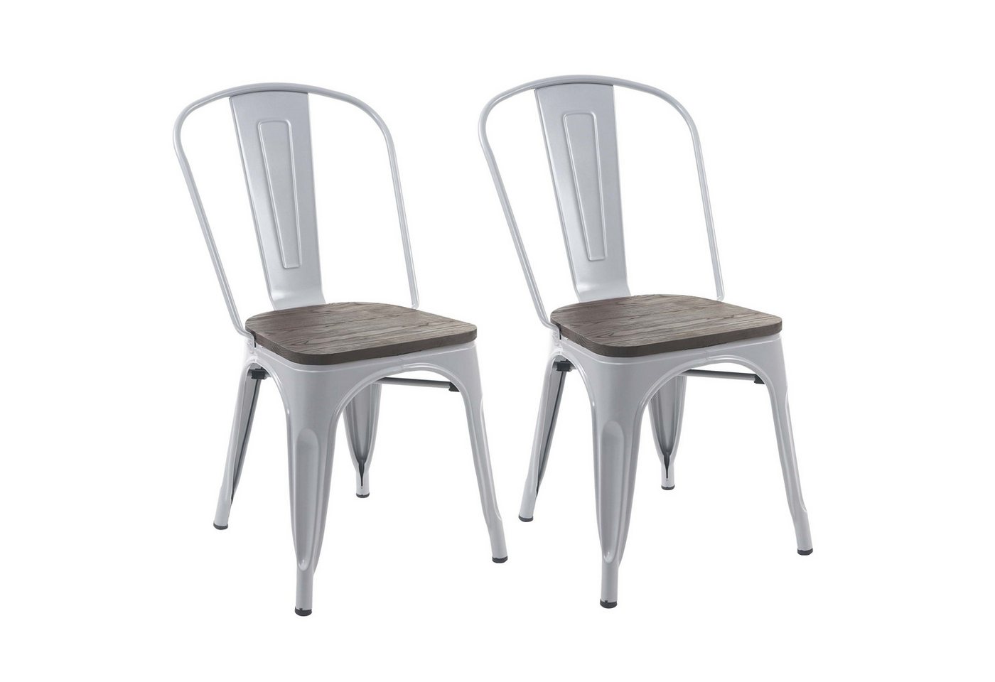 PROREGAL® Stapelstuhl 2x Stuhl inkl. Holz-Sitzfläche HxBxT 85x45x52cm Metall stapelbar Grau von PROREGAL®