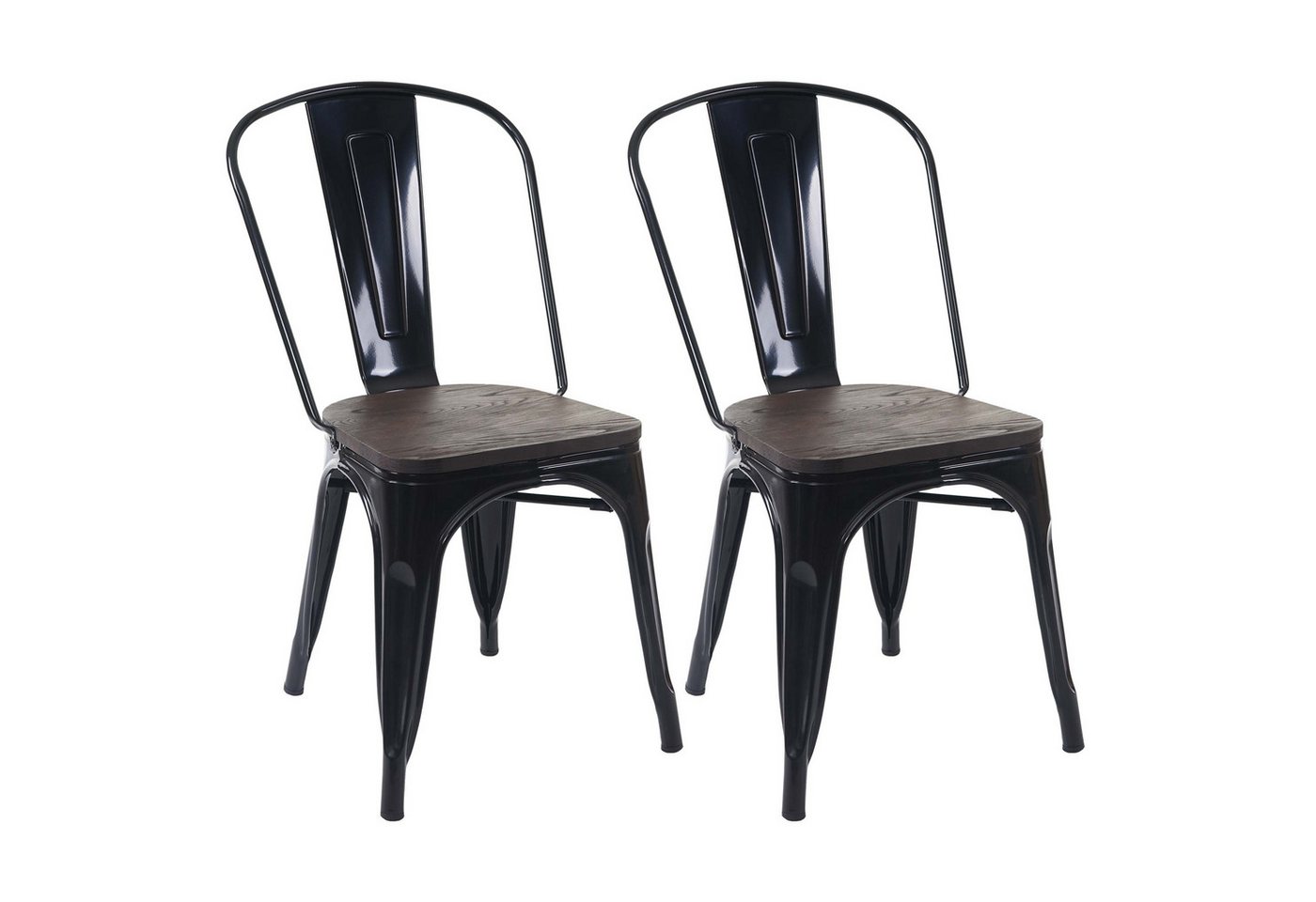 PROREGAL® Stapelstuhl 2x Stuhl mit Holz-Sitzfläche HxBxT 85x45x52cm Metall stapelbar Schwarz von PROREGAL®