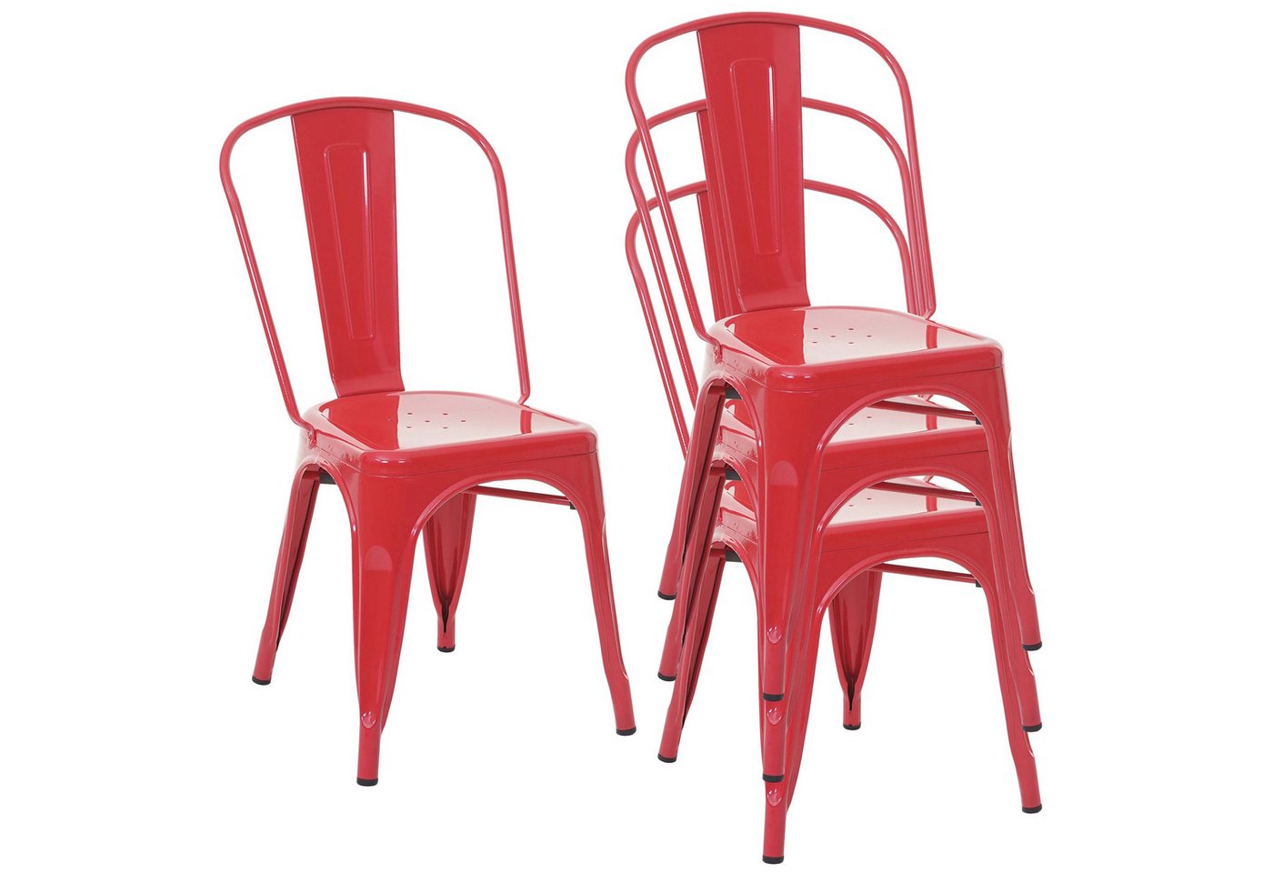 PROREGAL® Stapelstuhl 4x Stuhl HxBxT 87x45x43cm Metall stapelbar Rot von PROREGAL®