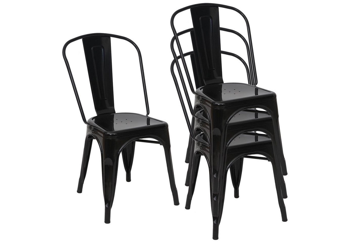 PROREGAL® Stapelstuhl 4x Stuhl HxBxT 87x45x43cm Metall stapelbar Schwarz von PROREGAL®