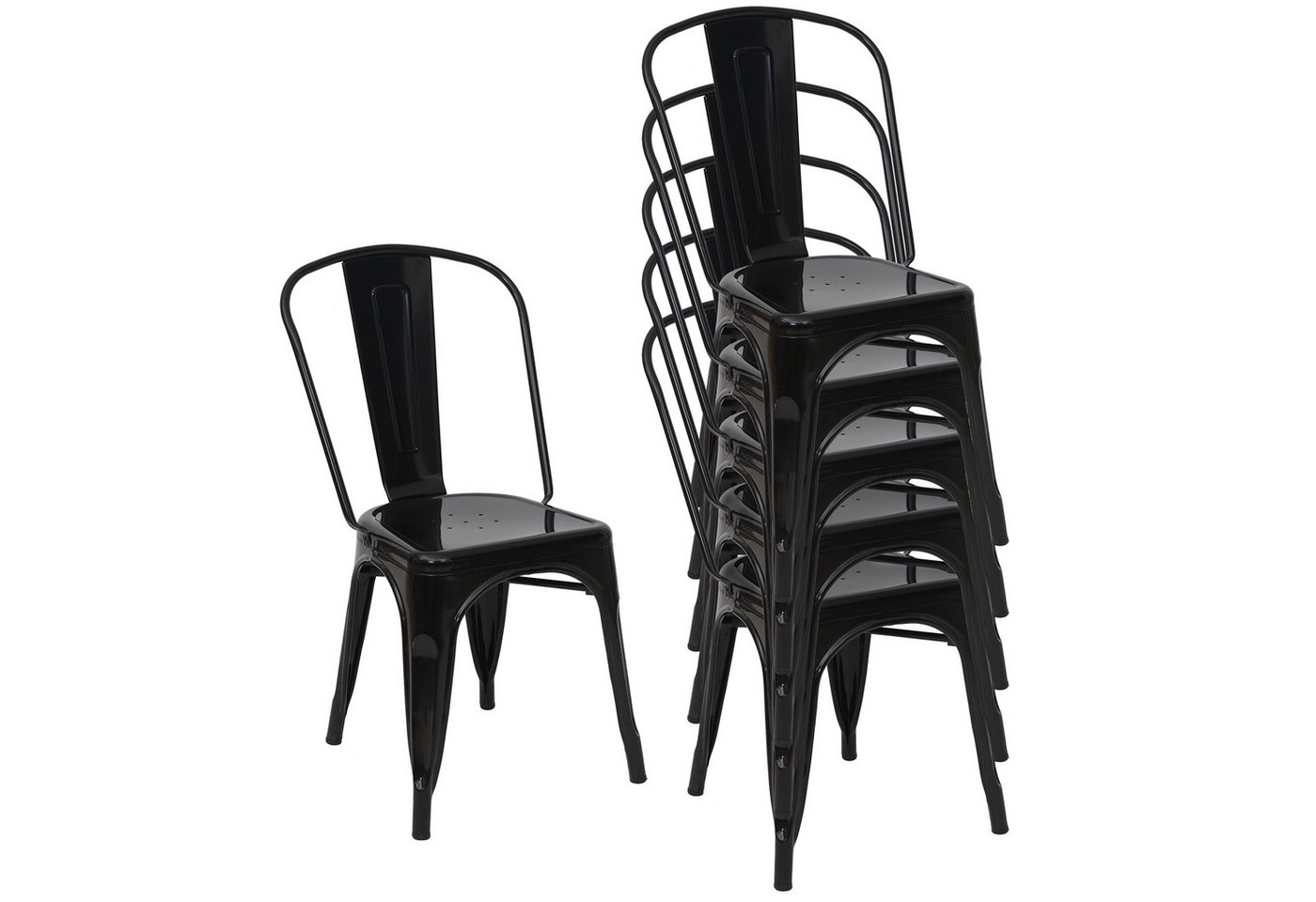 PROREGAL® Stapelstuhl 6x Stuhl HxBxT 87x45x43cm Metall stapelbar Schwarz von PROREGAL®