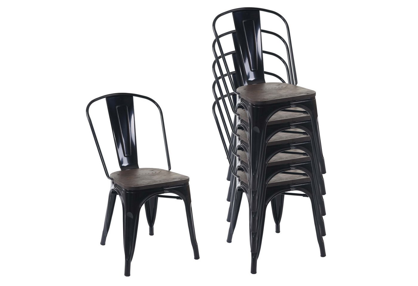 PROREGAL® Stapelstuhl 6x Stuhl mit Holz-Sitzfläche HxBxT 85x45x52cm Metall stapelbar Schwarz von PROREGAL®
