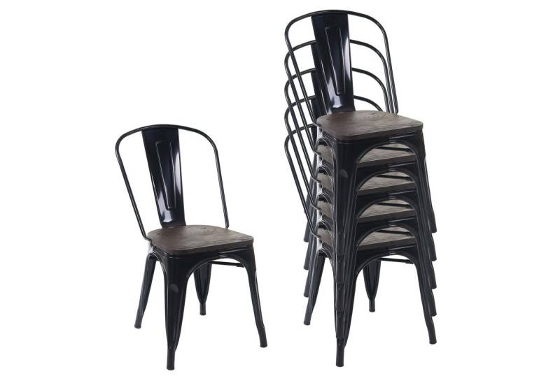 PROREGAL® Stapelstuhl 6x Stuhl mit Holz-Sitzfläche HxBxT 85x45x52cm Metall stapelbar Schwarz von PROREGAL®